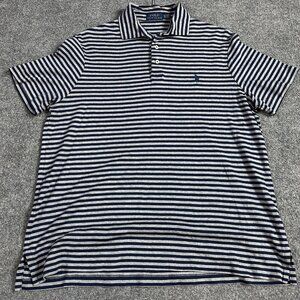 Polo Ralph Lauren Polo Shirt XL Gray Blue Striped Jersey Current